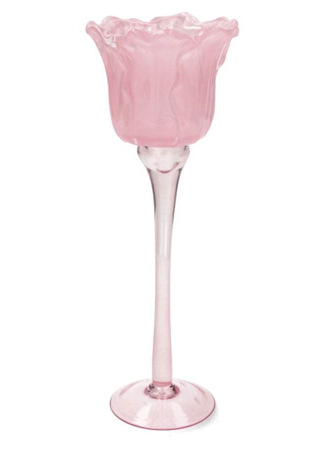 Lyslygte på fod Blomst Rosa 27 cm