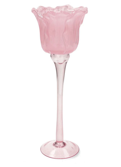 Lyslygte på fod Blomst Rosa 27 cm