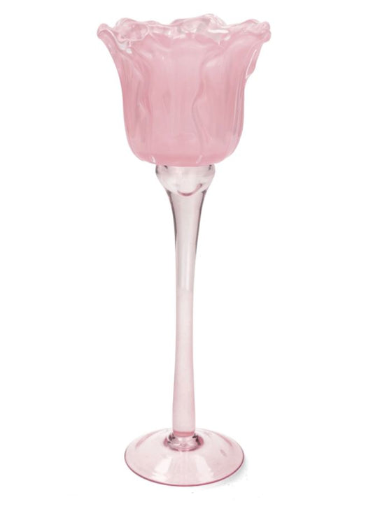 Lyslygte på fod Blomst Rosa 27 cm