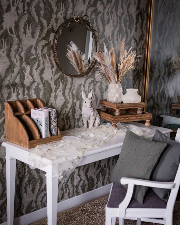 Dekoration Løber Broderede Blomster 250 cm creme