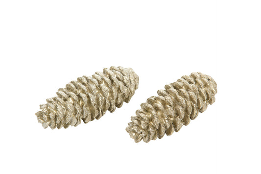 Dekorativ fyrrekogle aflang 10cm 2-pak - Champ Shimmer