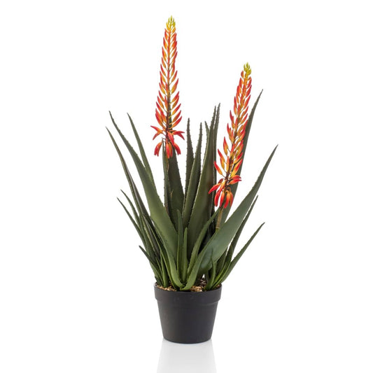 Kunstig aloe vera med 2 blomster i potte 80 cm