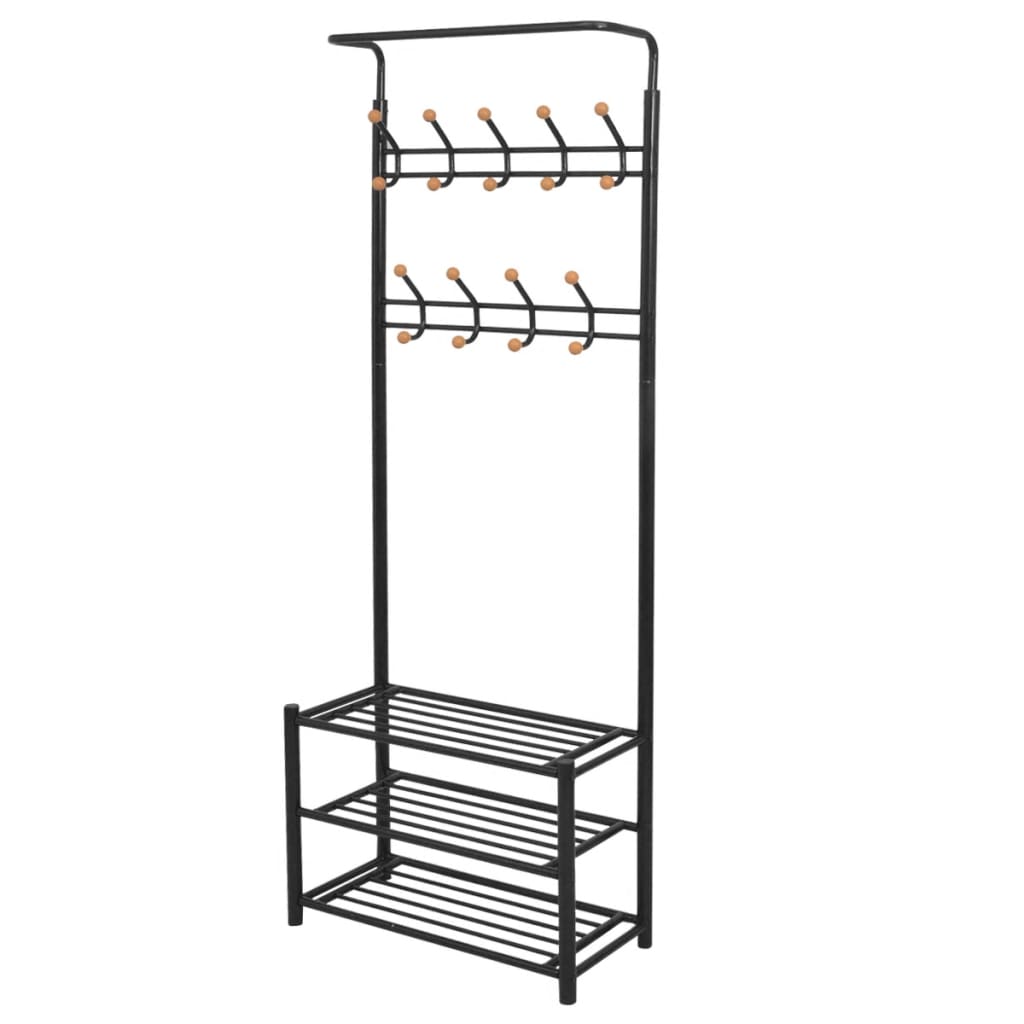 Garderobestativ knagerække med skoopbevaring 68 x 32 x 182,5 cm sort