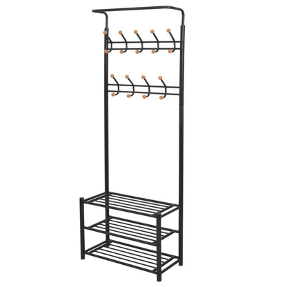 Garderobestativ knagerække med skoopbevaring 68 x 32 x 182,5 cm sort