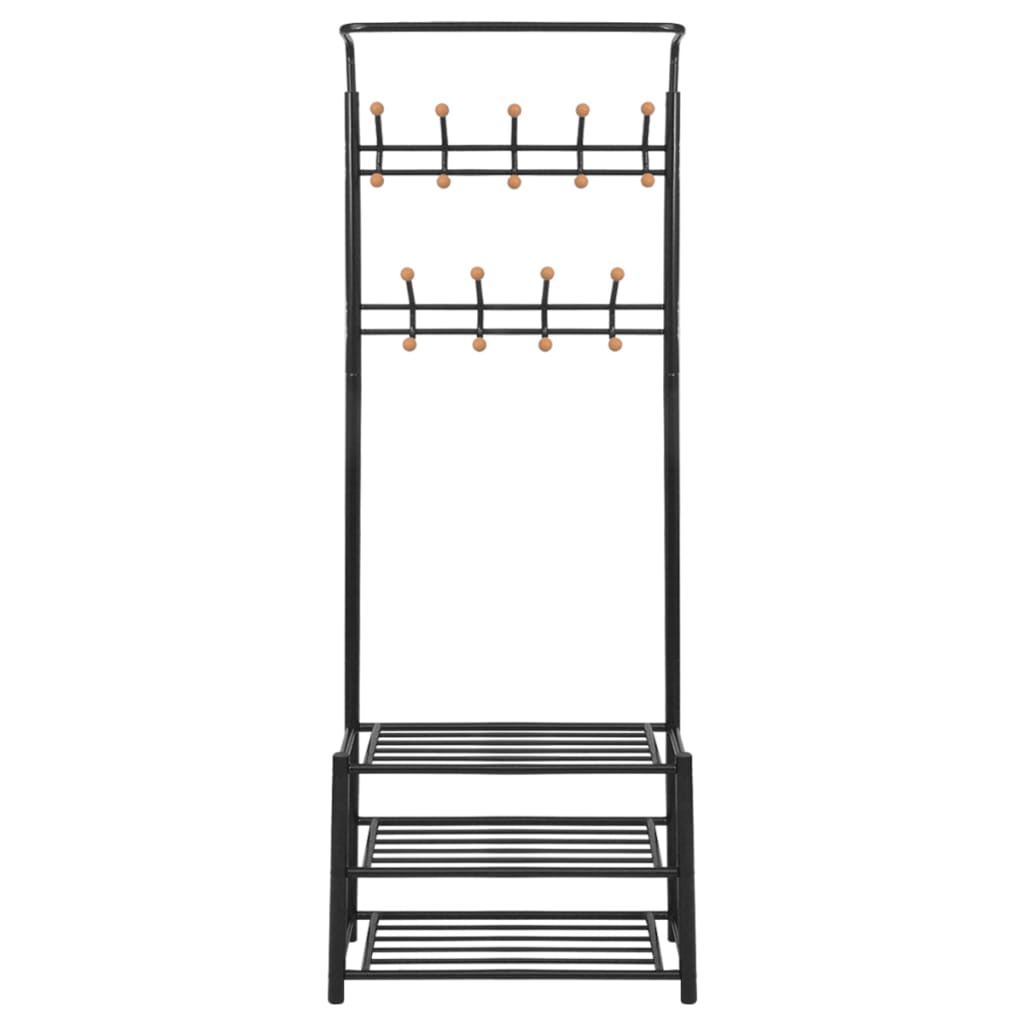 Garderobestativ knagerække med skoopbevaring 68 x 32 x 182,5 cm sort