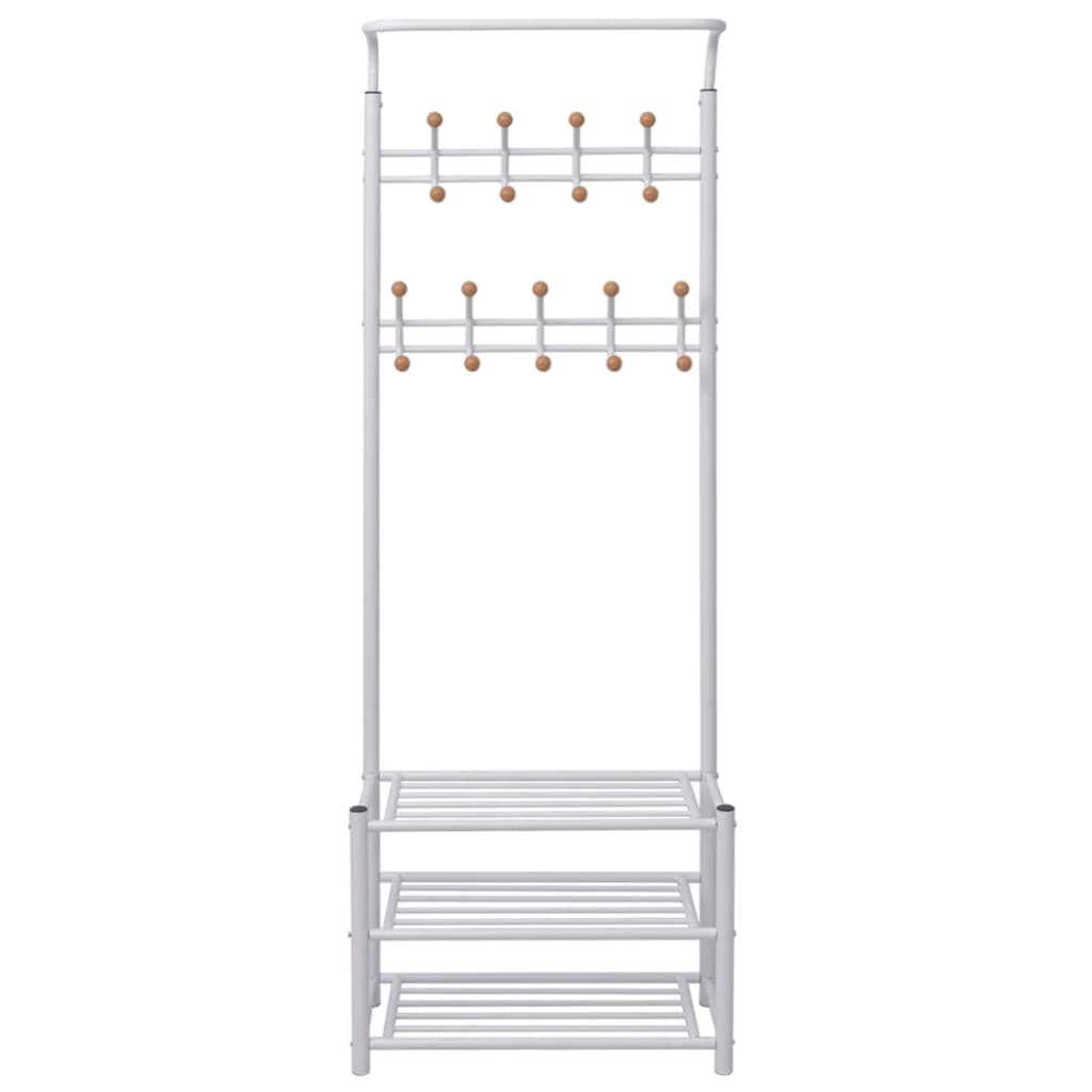 Garderobestativ knagerække med skoopbevaring 68x32x182,5 cm hvid