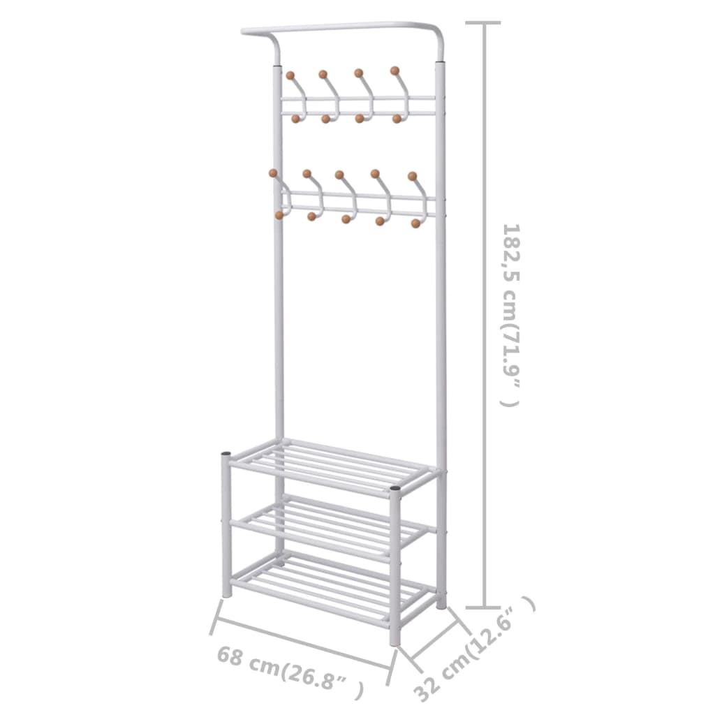 Garderobestativ knagerække med skoopbevaring 68x32x182,5 cm hvid