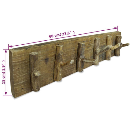 Garderobestativ knagerække i massivt genbrugstræ 60 x 15 cm