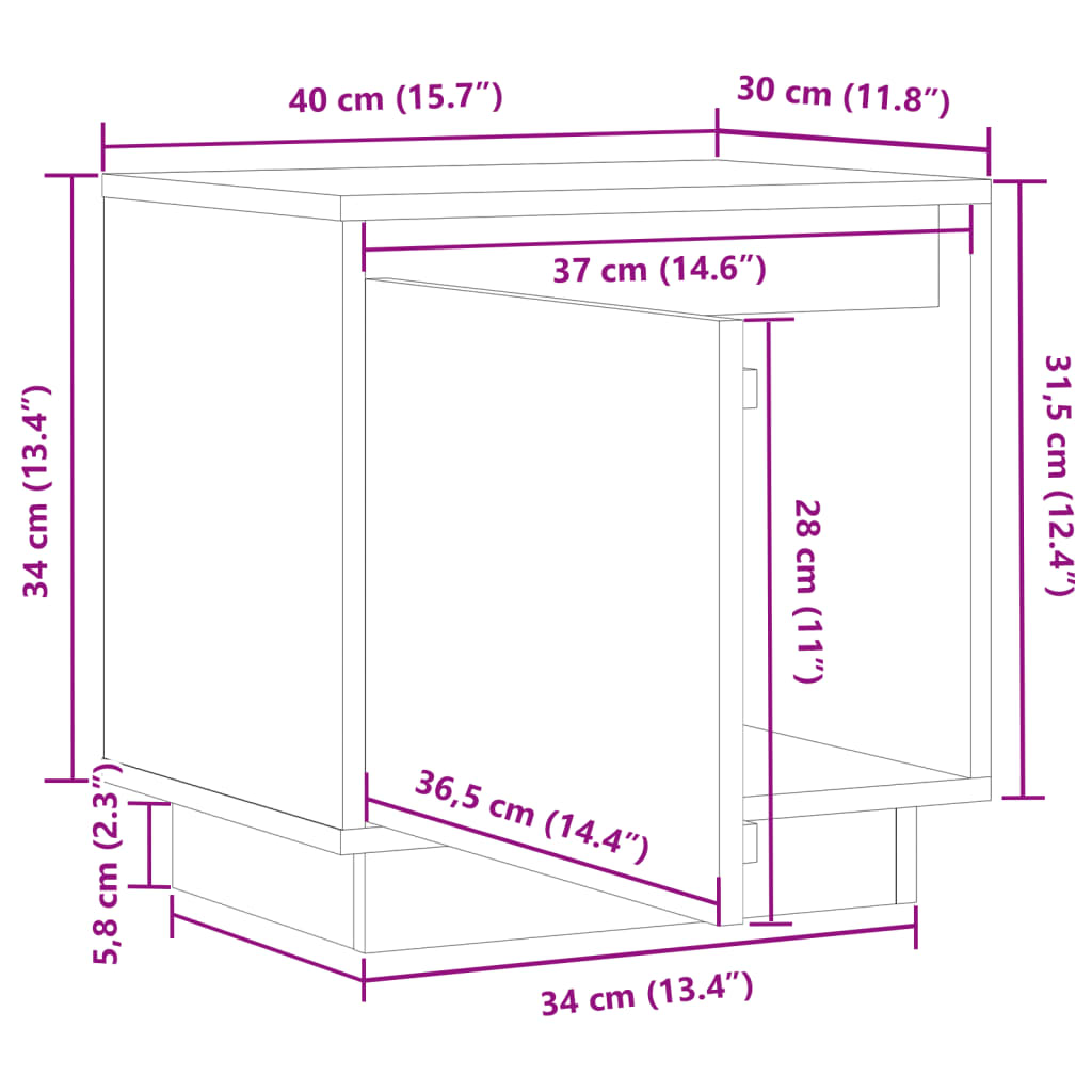 Sengebord 2 stk. 40x30x40 cm massivt fyrretræ sort