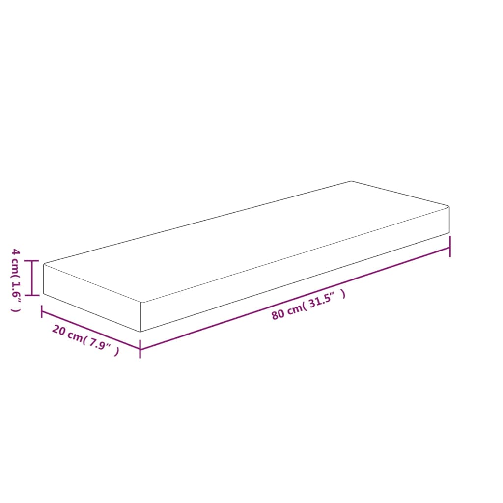 hyldeplade 80x20x4 cm ubehandlet massivt egetræ