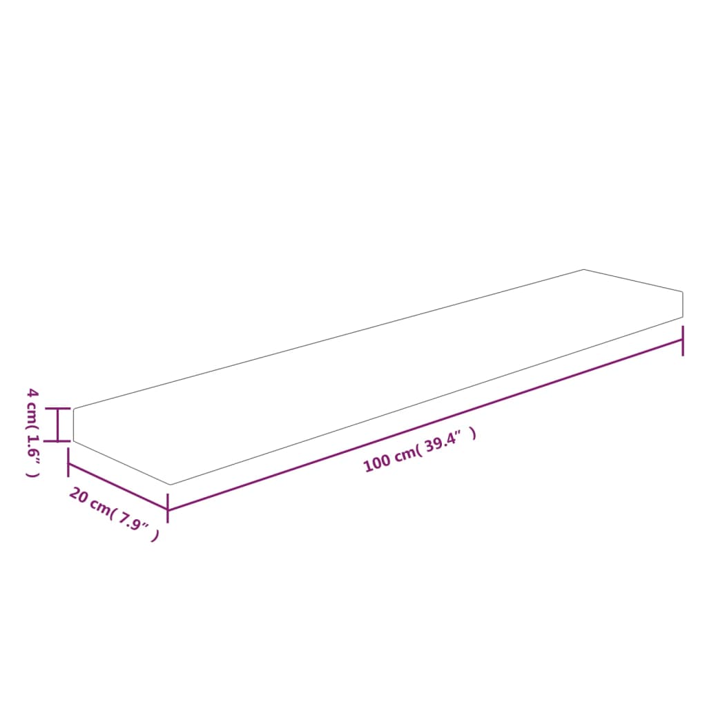 hyldeplade 100x20x4 cm ubehandlet massivt egetræ