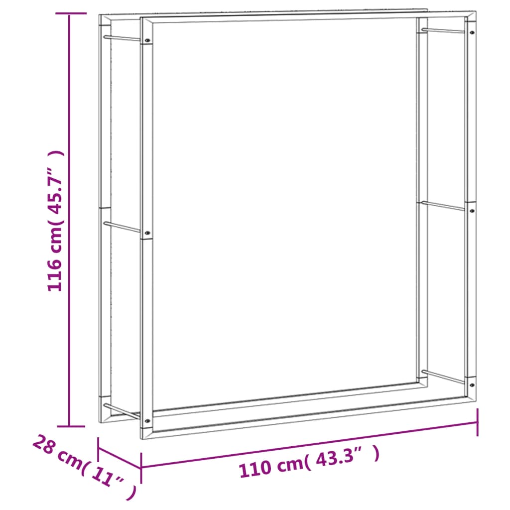 Brændestativ 110x28x116 cm rustfrit stål