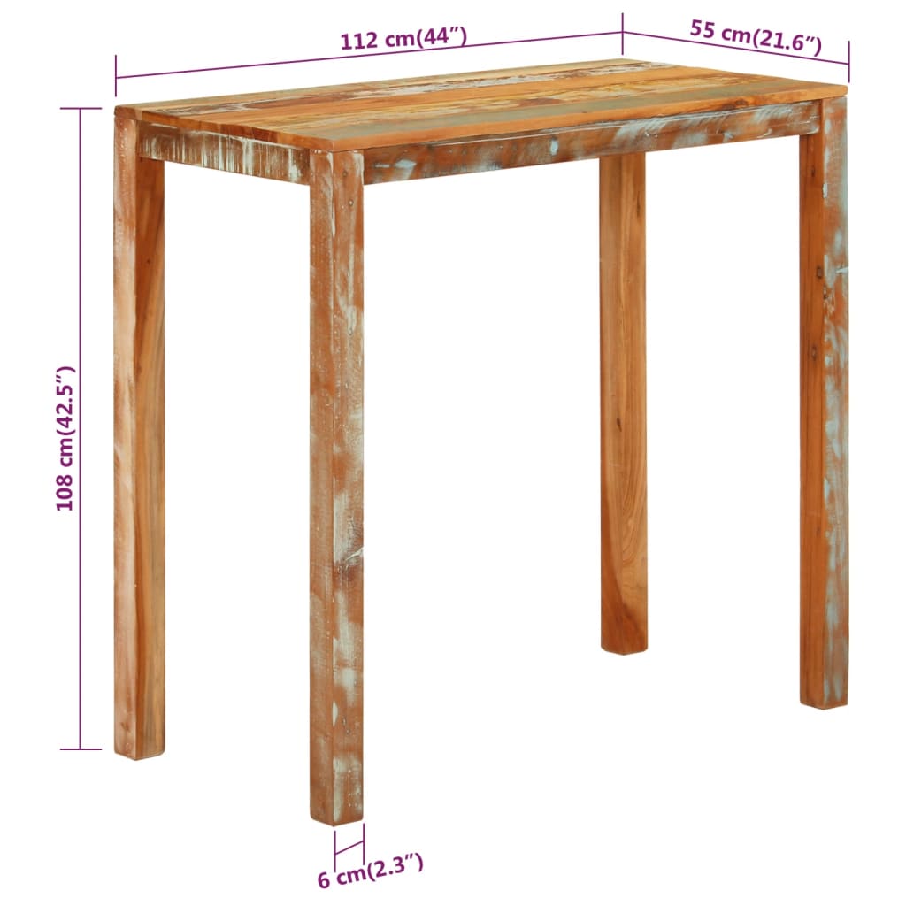 Bistrobord barbord 112x55x108 cm massivt genbrugstræ