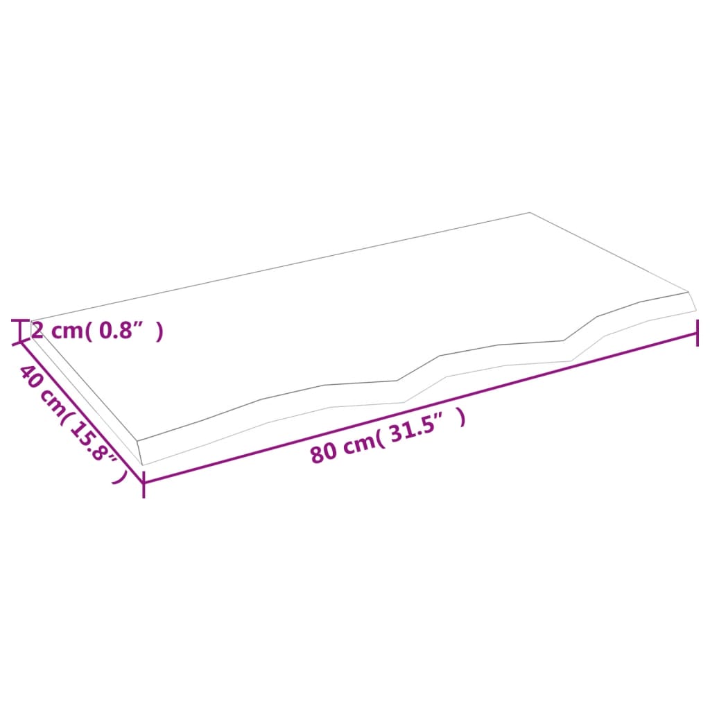 Hyldeplade 80x40x2 cm behandlet massivt egetræ lysebrun