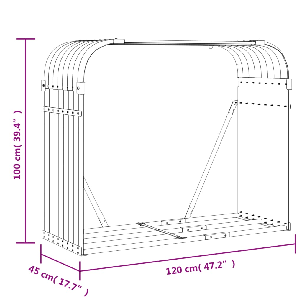 Brændestativ 120x45x100 cm galvaniseret stål antracitgrå