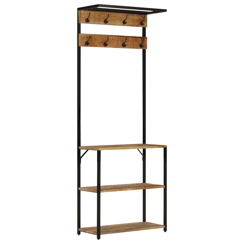 Garderobestativ knagerække med skoopbevaring 68x30x182 cm massivt ru mangotræ