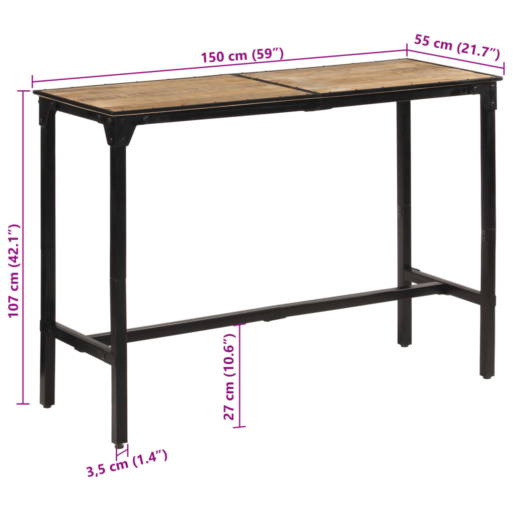 Bistrobord barbord 150x55x107 cm massivt ru mangotræ