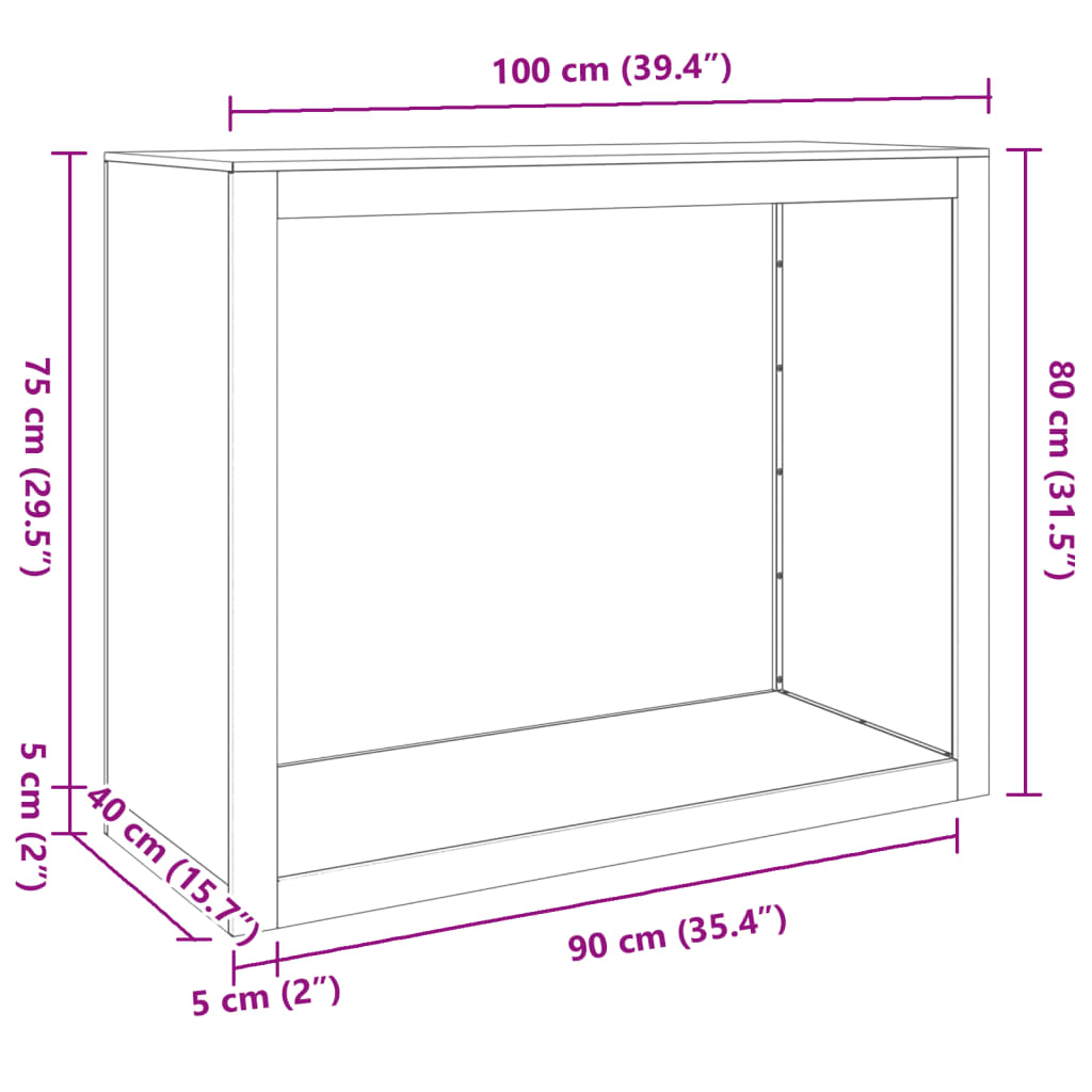 Brændestativ 100x40x80 cm stål sort