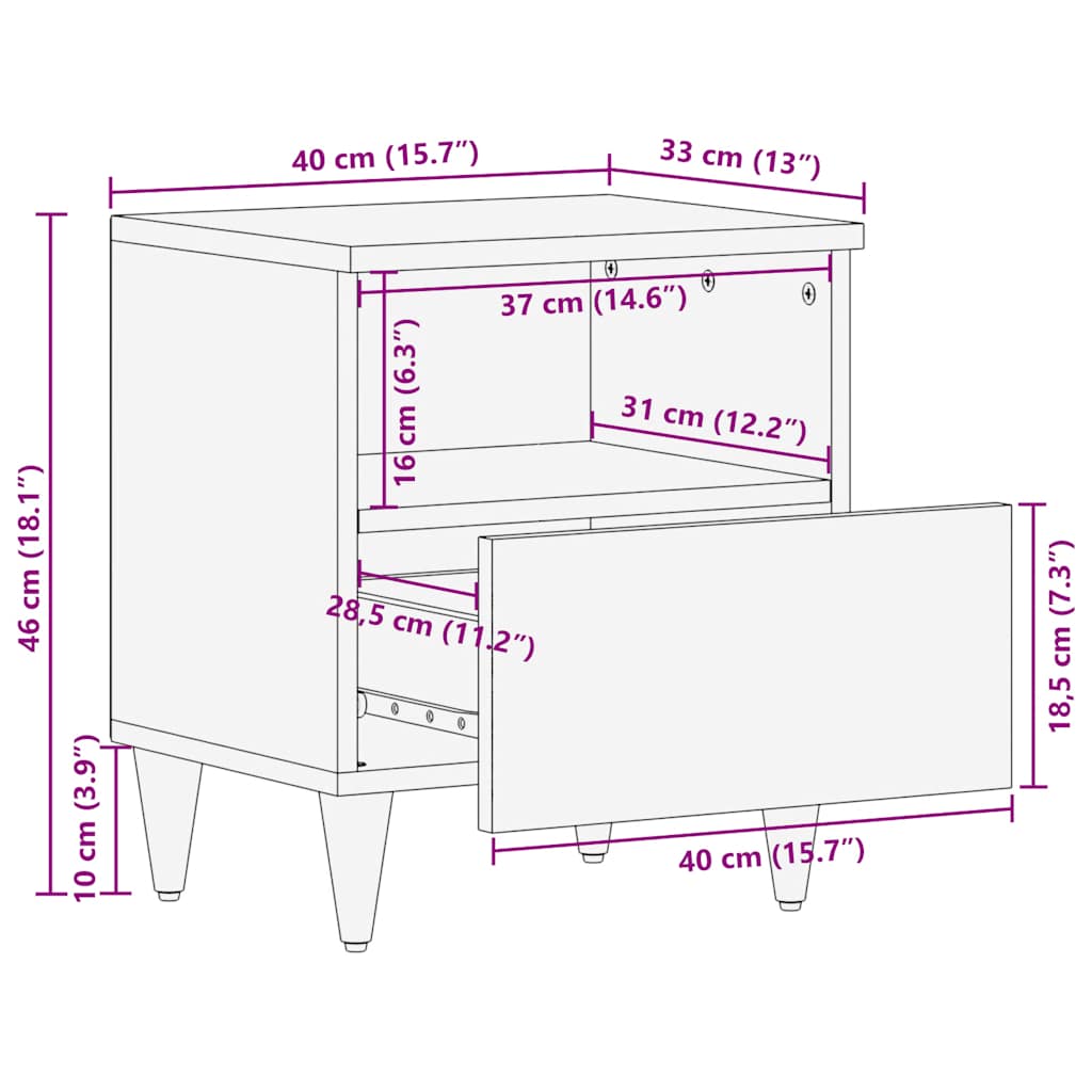 sengebord 40x33x46 cm massivt mangotræ