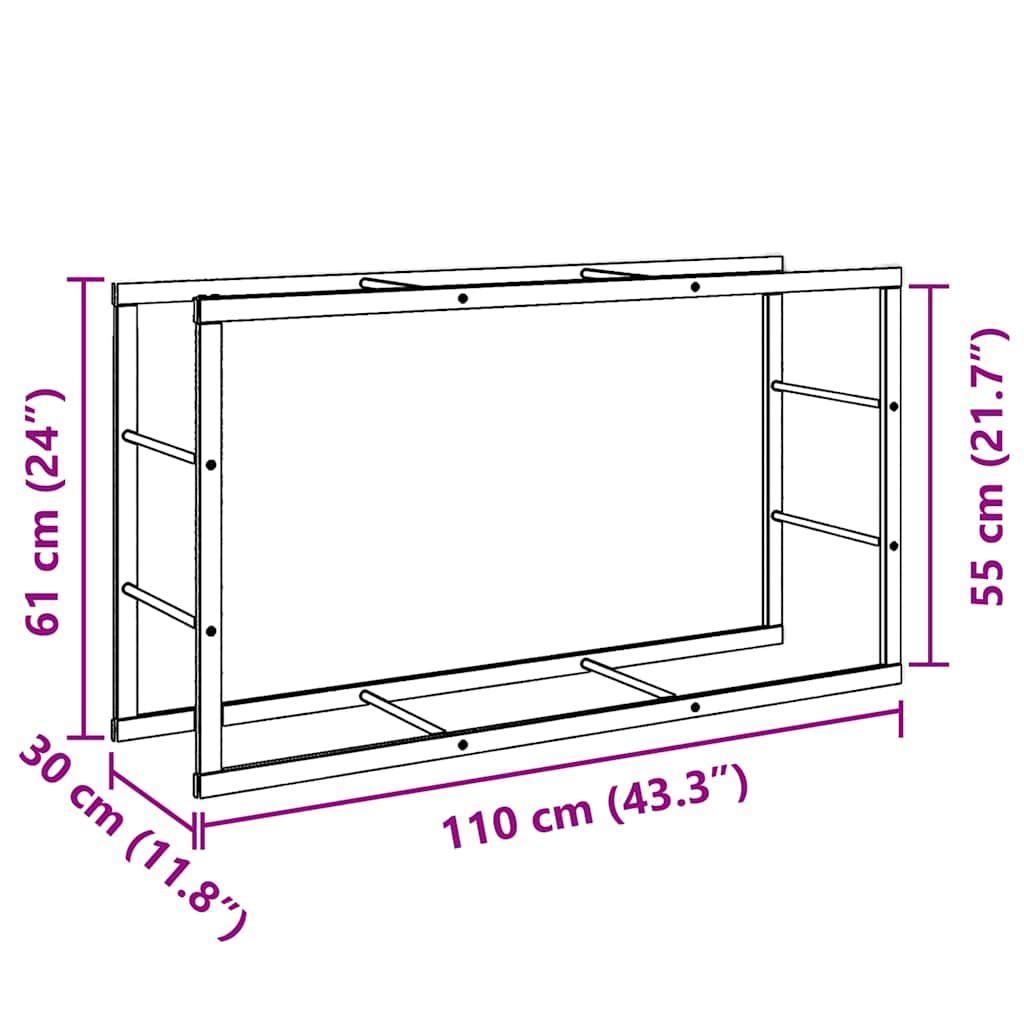 brændestativ 110x30x61 cm stål sort