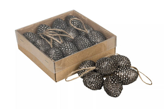 Påskepynt Dekoration Æg Prikkfjer Mini Anhæng 3x4cm 12-pak