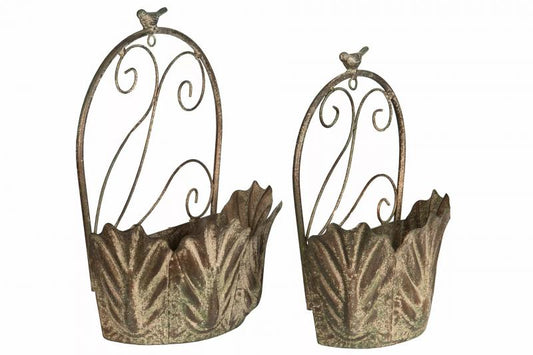 Skjuler Urtepotte Blomsterkrukke Vægampel Fugl Metal Grøn 28x15x36,5cm 2-pack.