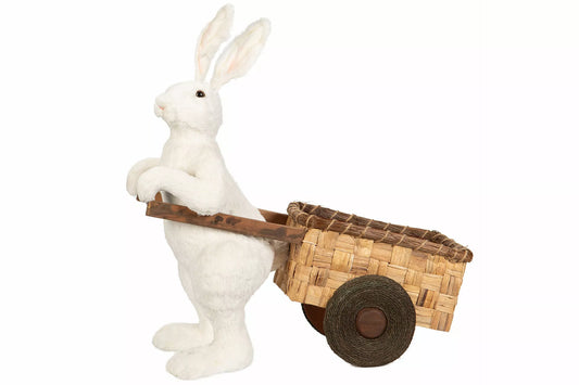Påskepynt Hare Med Vogn Hvid 31x65x68cm