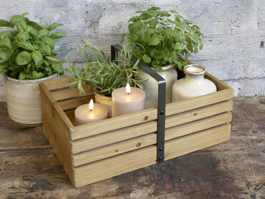 Dekorativ æske Æblekasse m. håndtag H20,5/L40/B25 cm natur