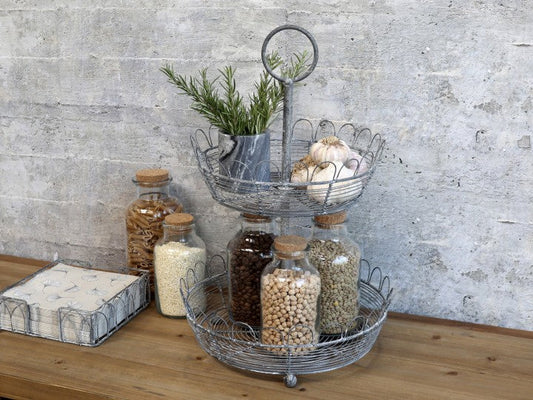 Dekorativt fad Opsats m. 2 fil de fer kurve H46/Ø31 cm antique zink