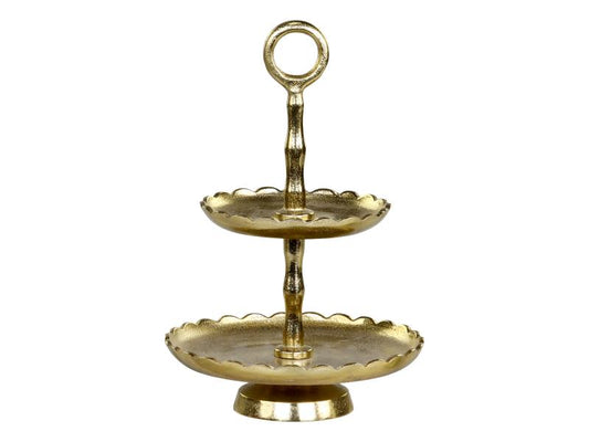 Dekorativt fad  Etagere Kagefad 2-lags messing H27/D18 cm
