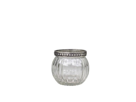 Lysestage Fyrfadsstage m. perlekant H5,5/Ø6,5 cm klar