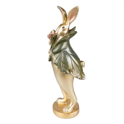 Påskdekoration Kanin Påsk 11x10x29 Cm Gyllene Färg Grön Polyresin